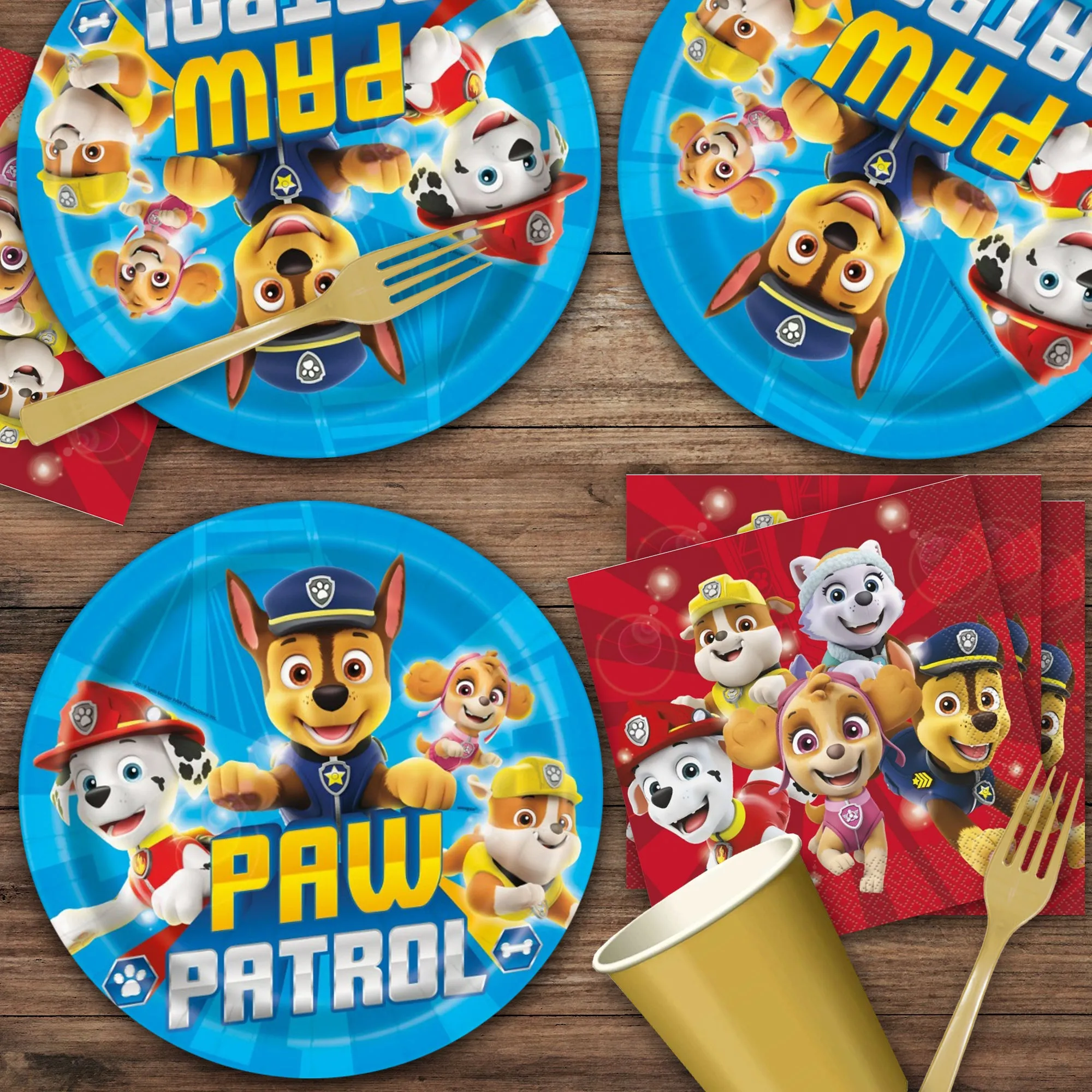 Blue Paw Patrol Theme Birthday Party Paper Dinner Plates and Lunch Napkins (Serves 16)