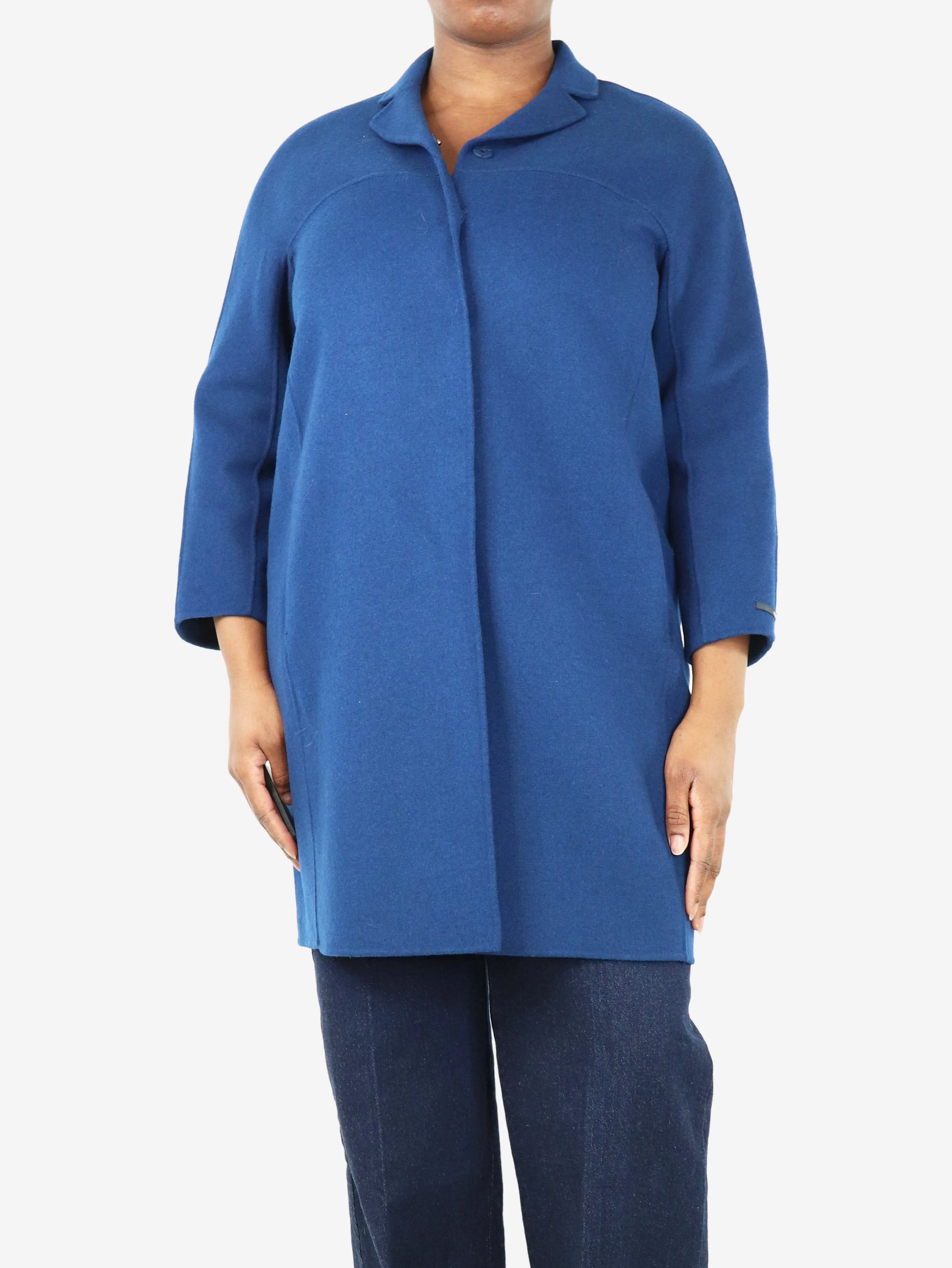 Blue unlined wool coat - size UK 14