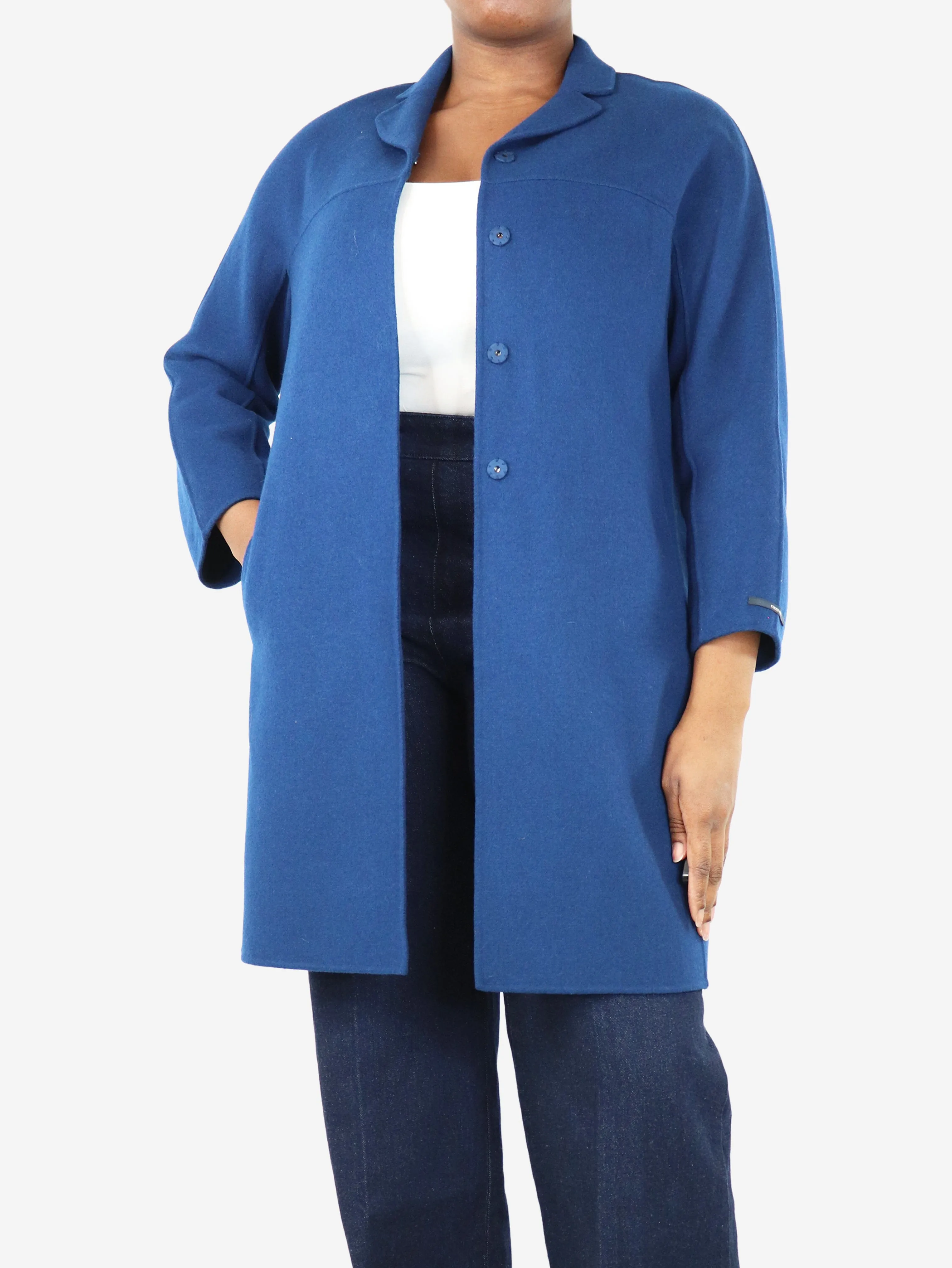 Blue unlined wool coat - size UK 14