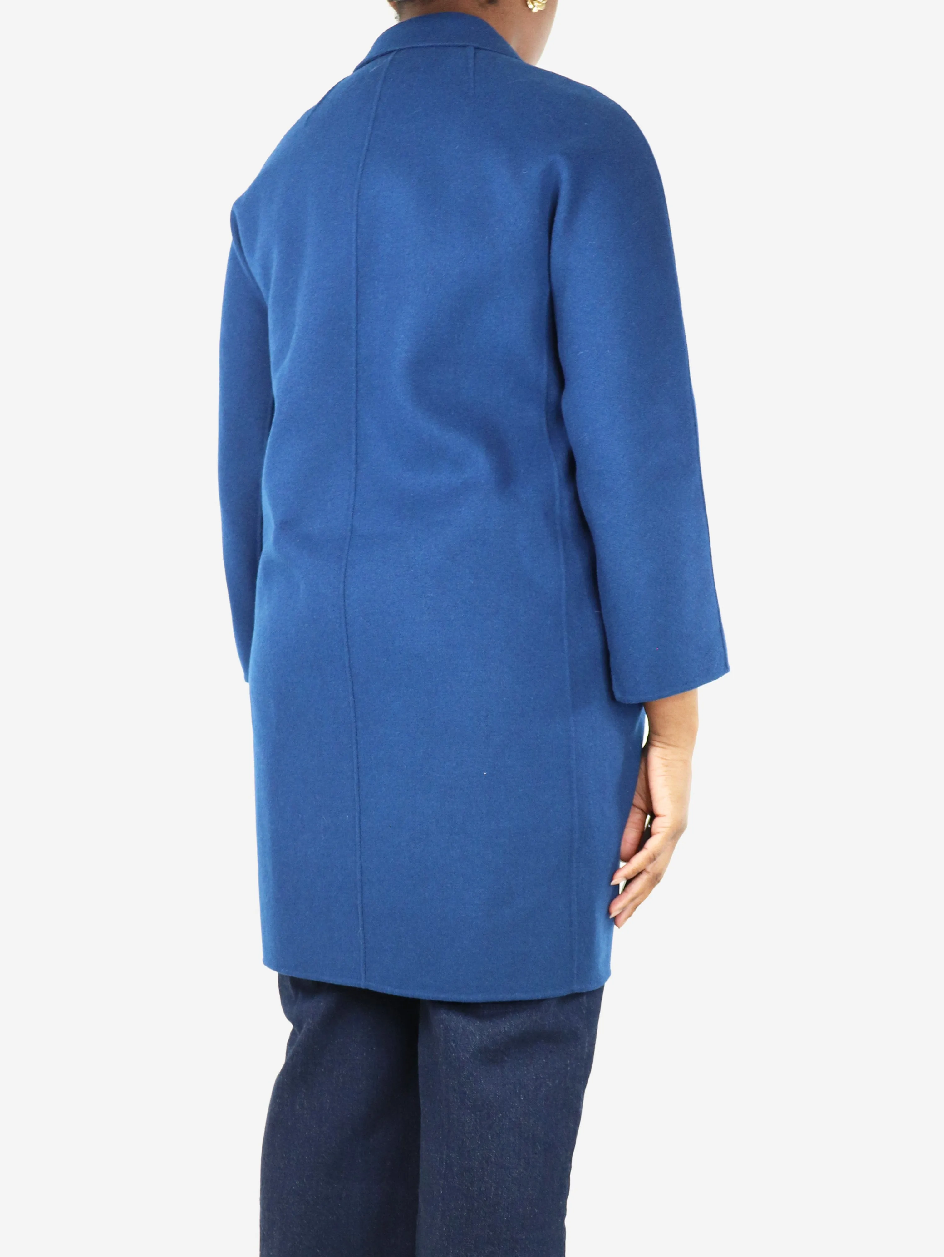 Blue unlined wool coat - size UK 14