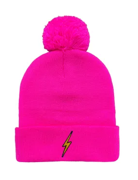 Bolt Pom Pom Beanie, Neon Pink