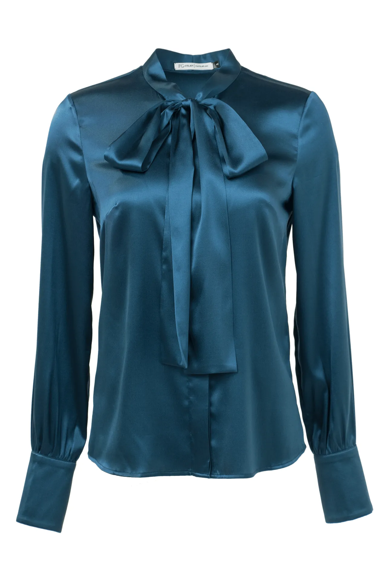 Bow-Tie Blue Stretch Silk Blouse