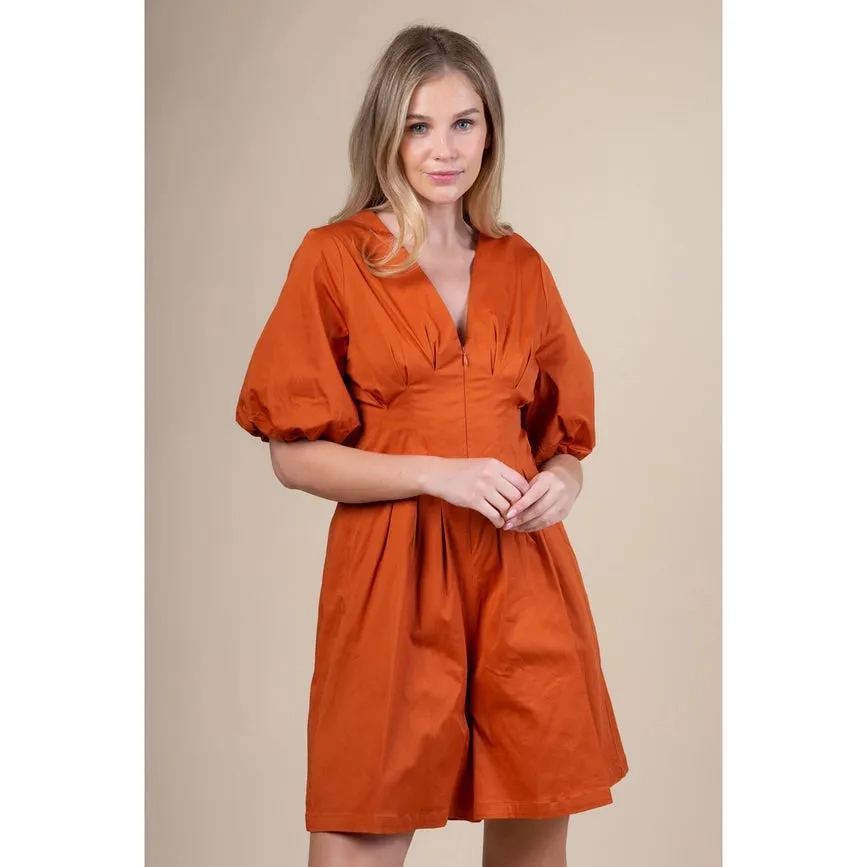 Box Pleat Waist Cropped Jumpsuit RUST