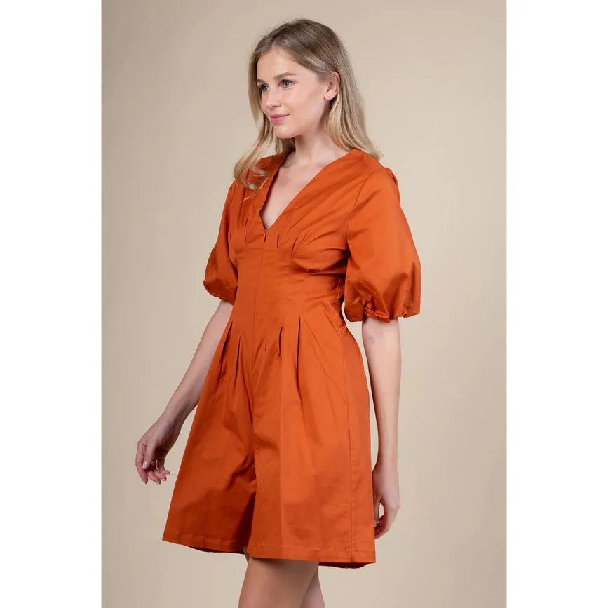 Box Pleat Waist Cropped Jumpsuit RUST