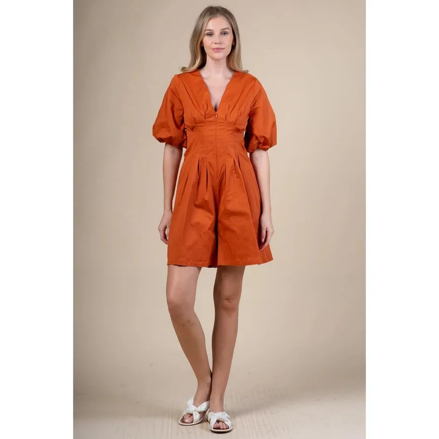 Box Pleat Waist Cropped Jumpsuit RUST