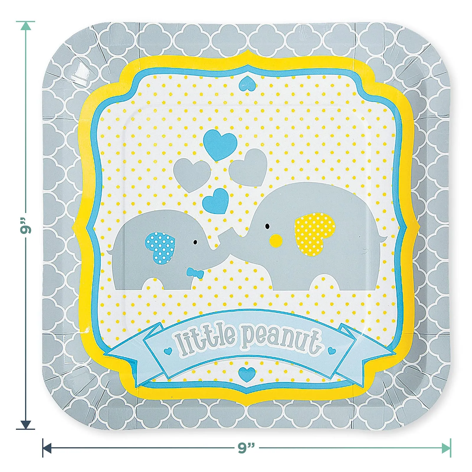 Boy Baby Shower Party Essentials -Little Peanut Yellow and Blue Elephant Paper Dinner Plates and Lunch Napkins (Serves 16)