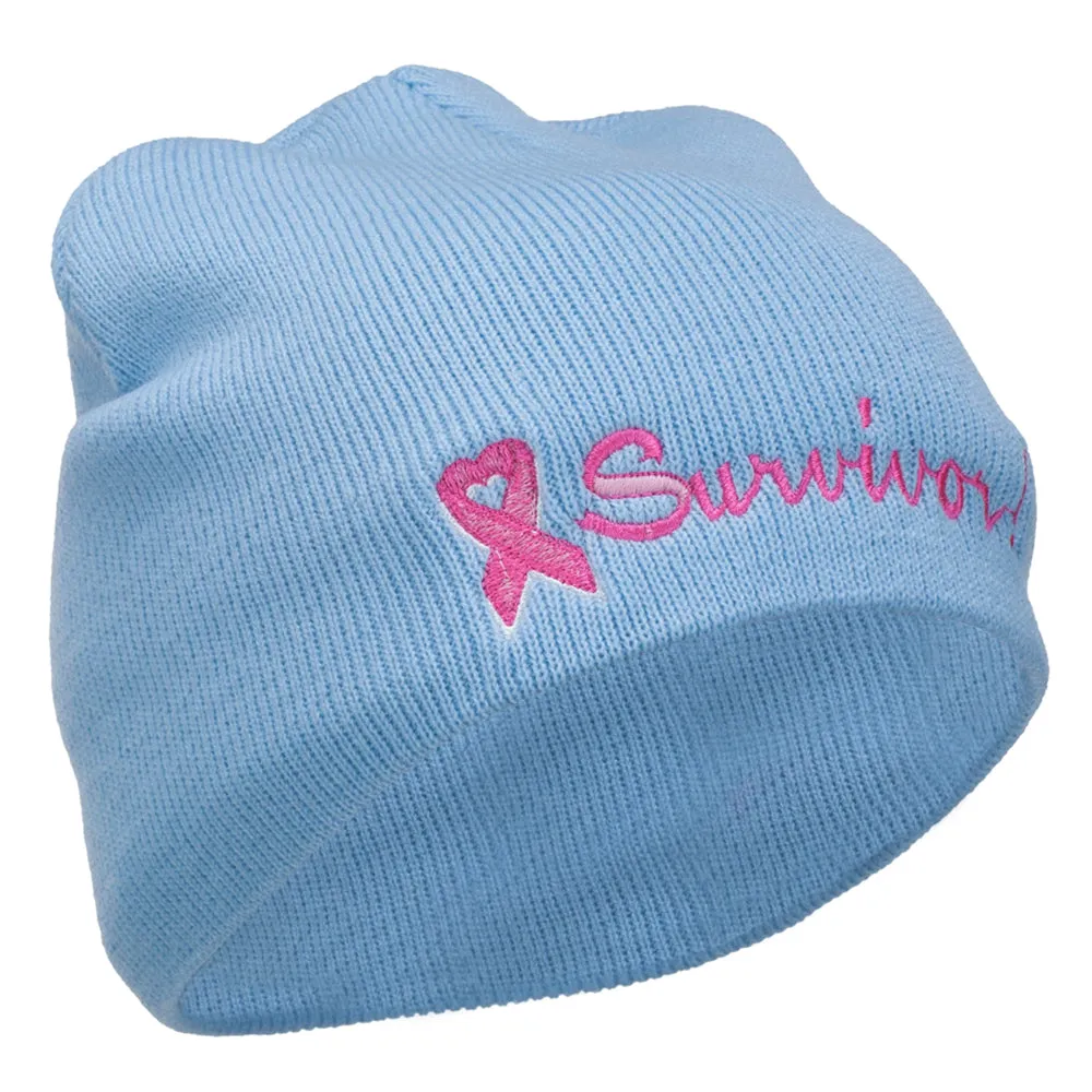 Breast Cancer Ribbon Survivor Embroidered Short Beanie