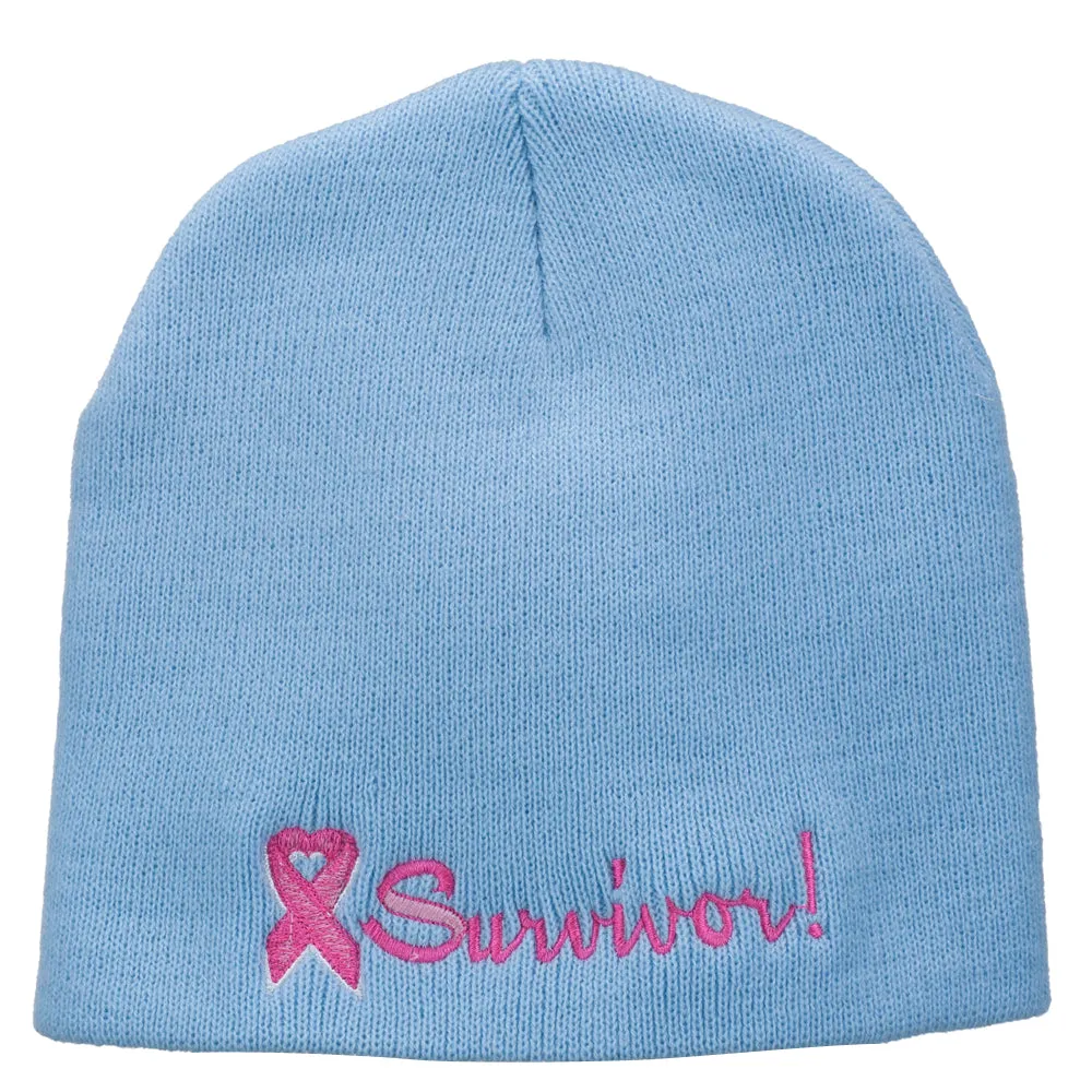 Breast Cancer Ribbon Survivor Embroidered Short Beanie