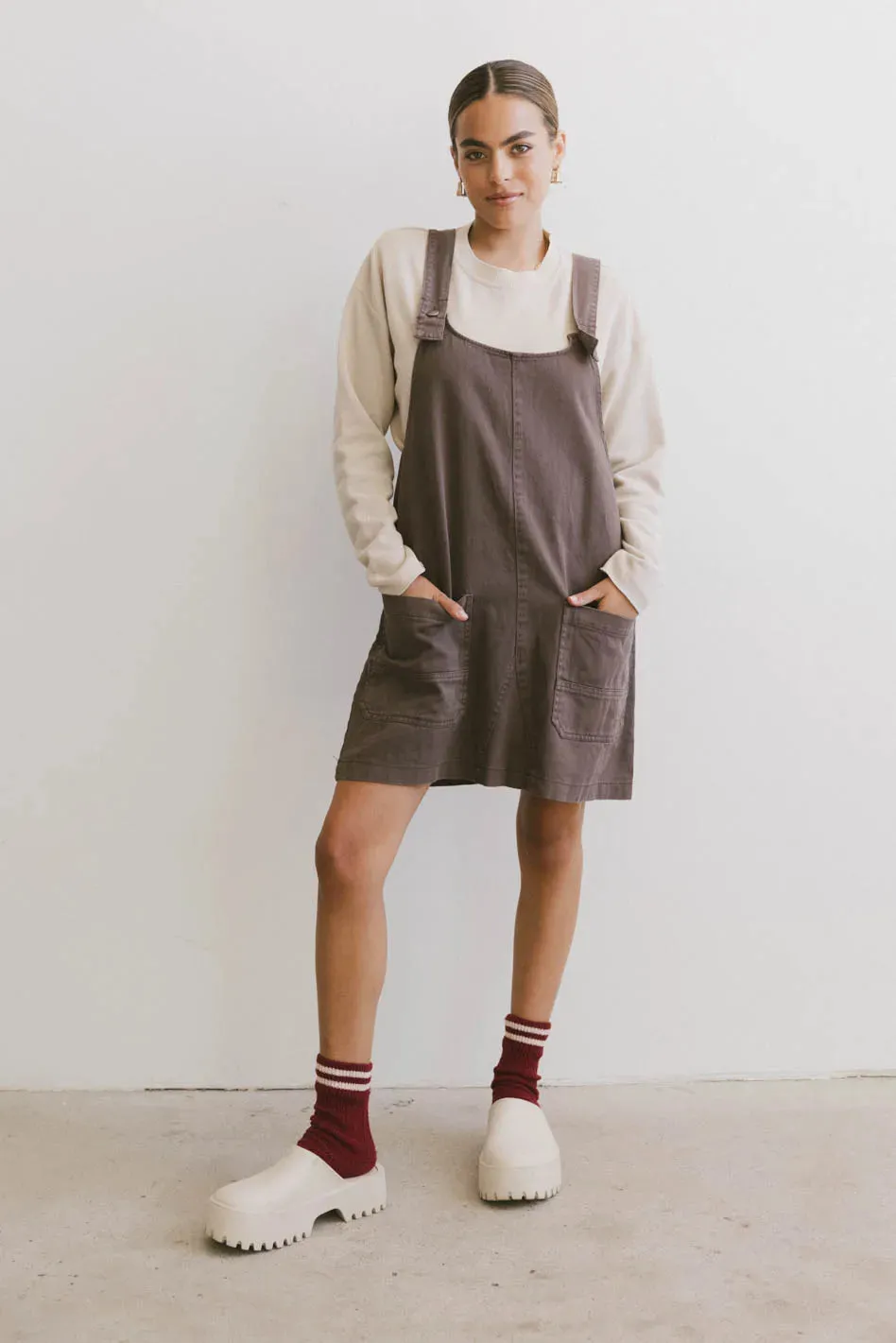 Britt Overall Dress in Brown - FINAL SALE