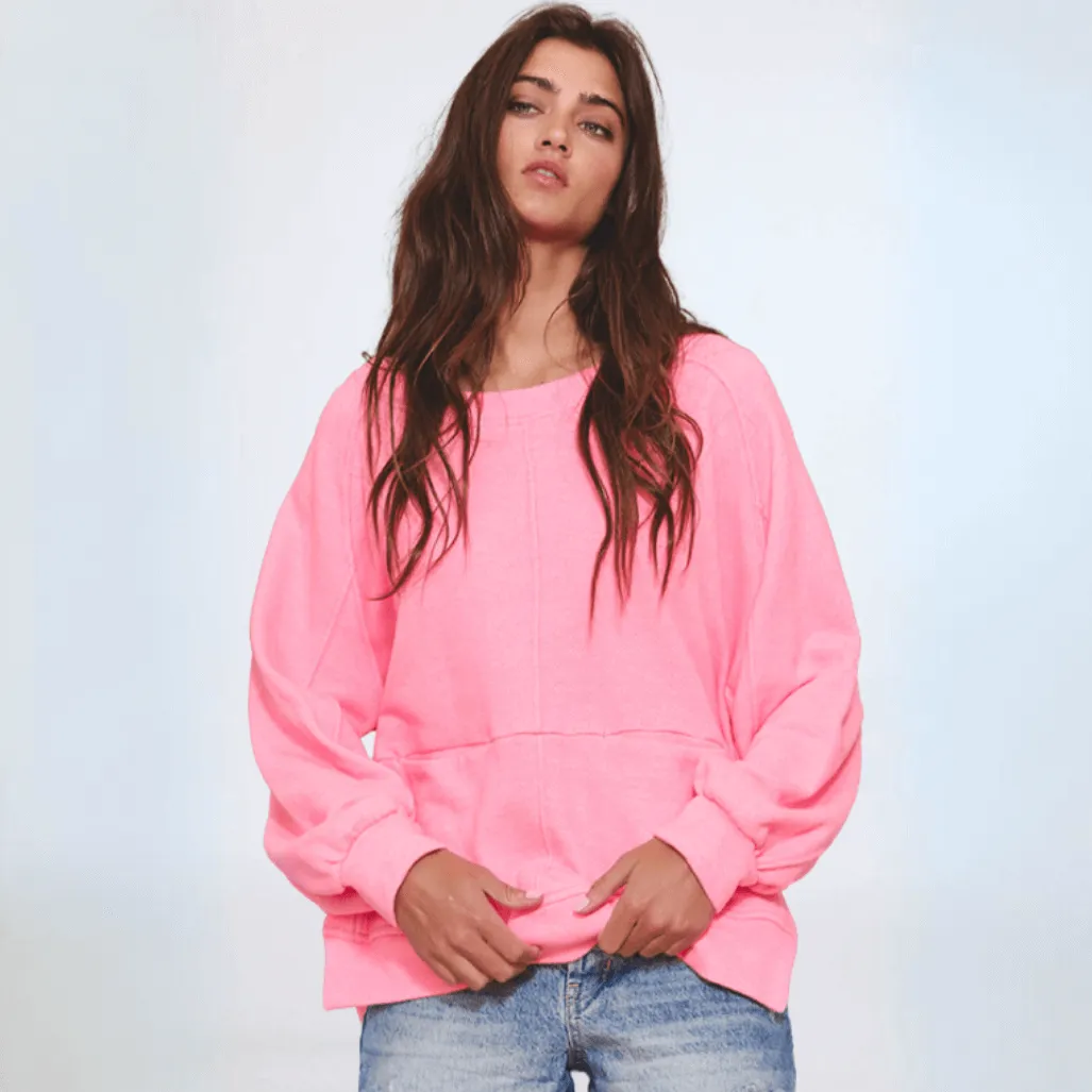 Bucket List Stitch Detail Pink Sweatshirt Made in USA