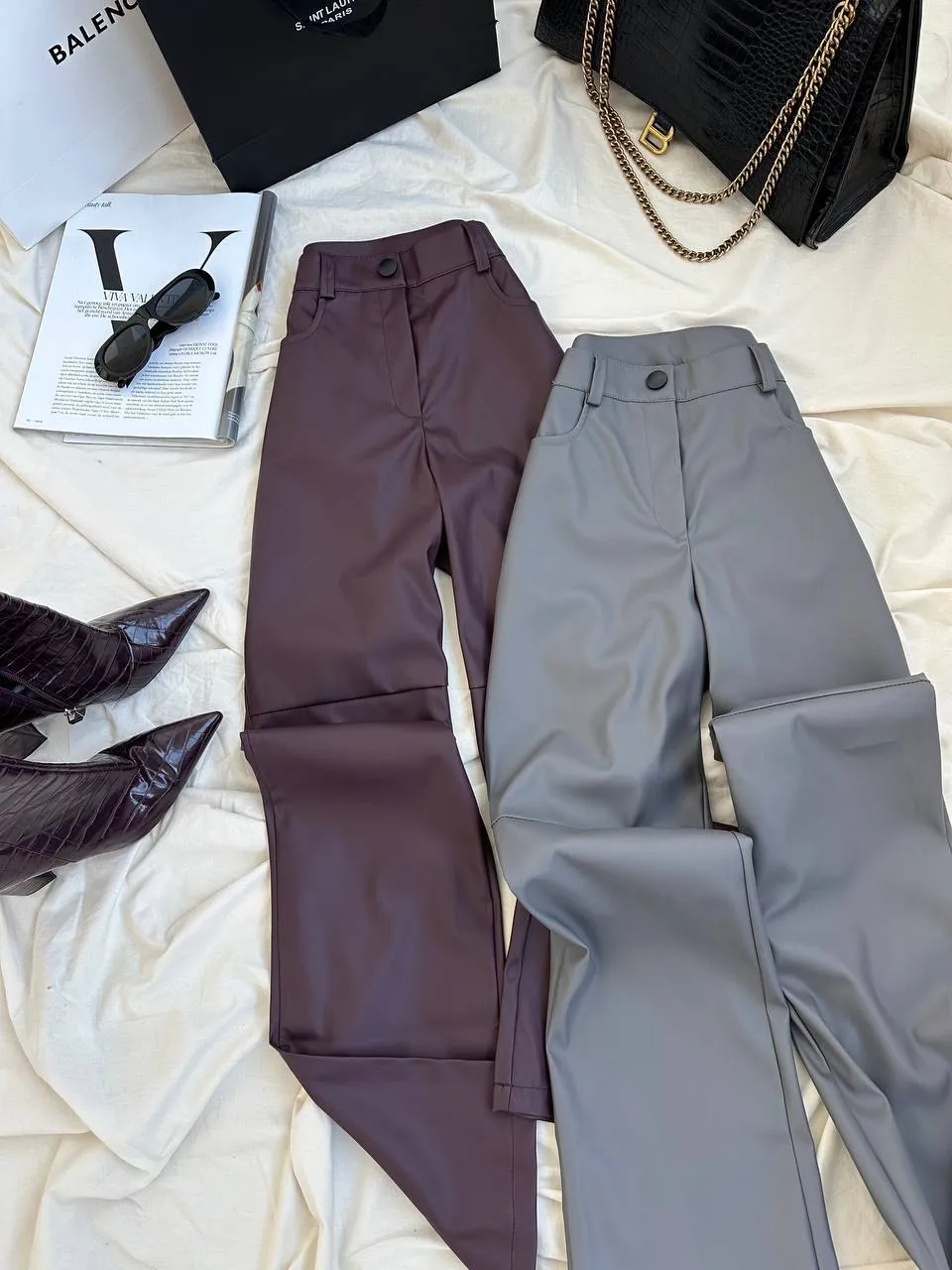 Burgundy eco-leather trousers “Vega”