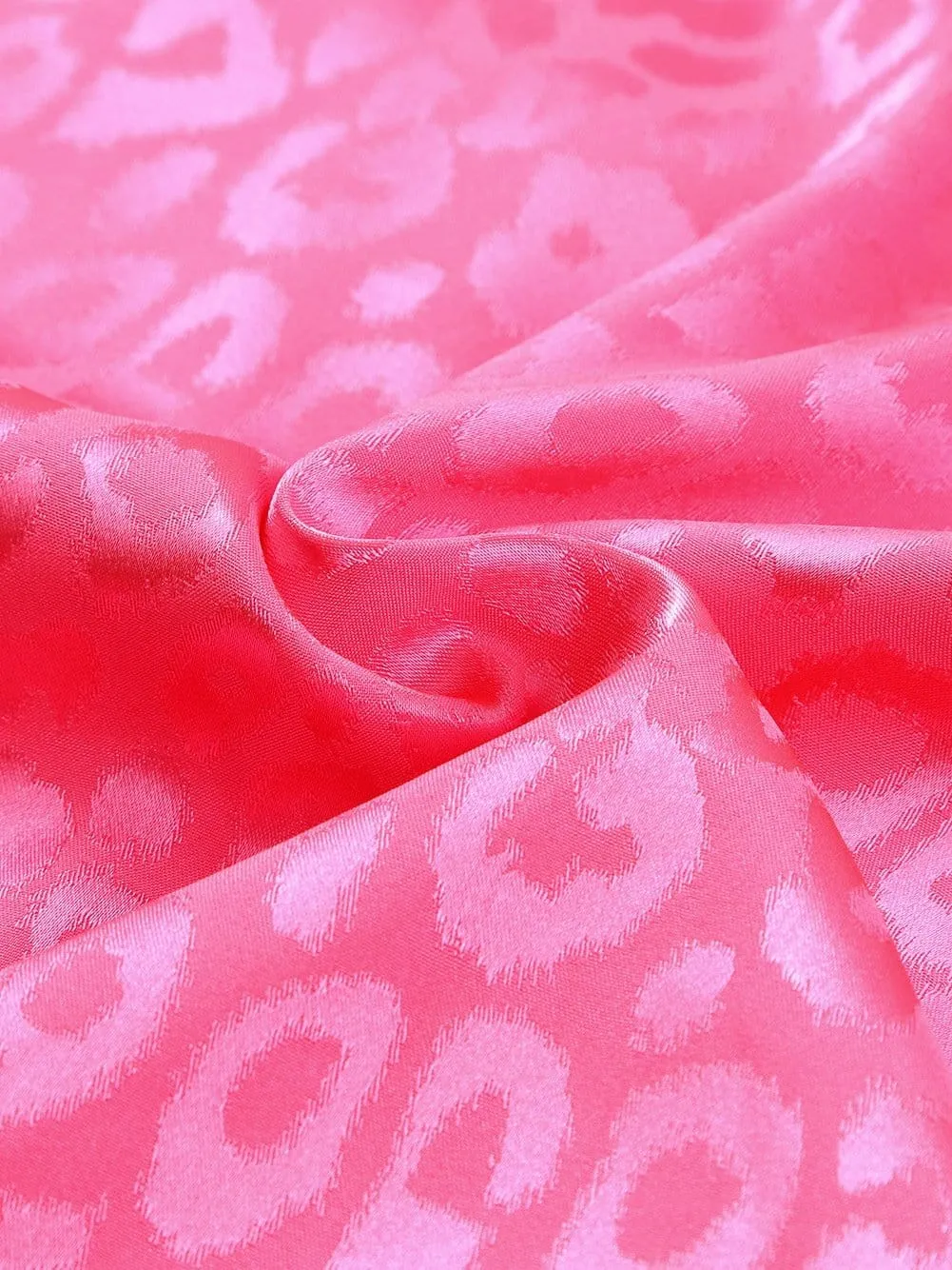 Button-Down Satin Pajama Set in Pink Leopard