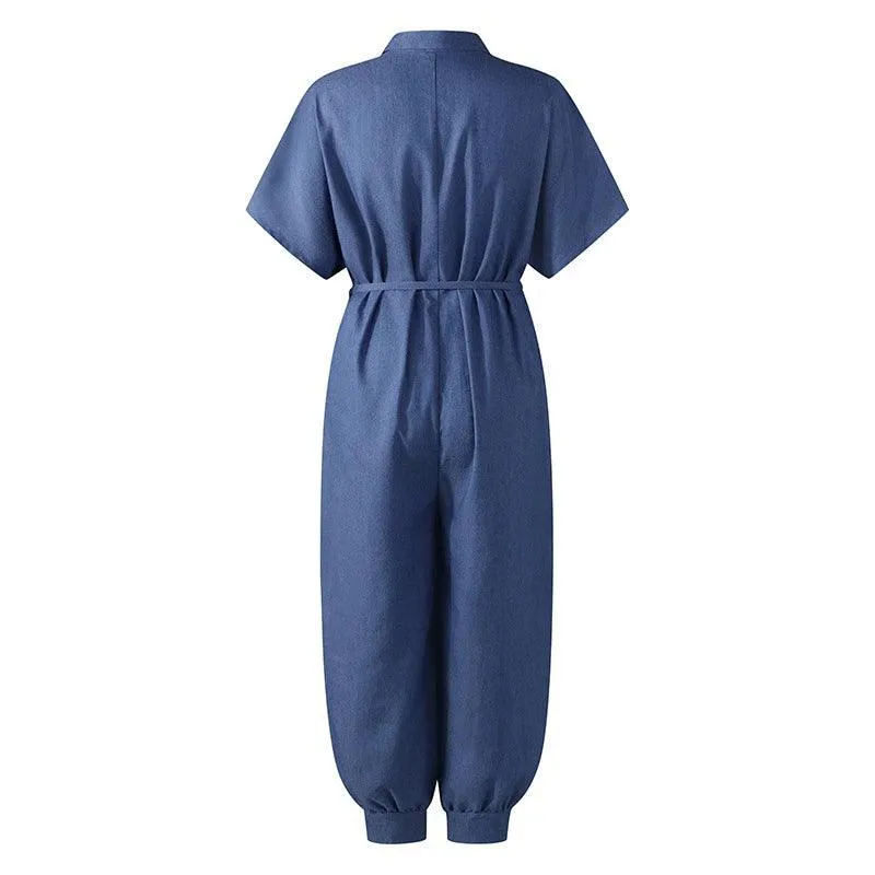 BUTTON-UP DENIM JUMPSUIT — TWO BLUE