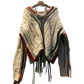 Casual Patchwork Tassel Sweater For Women V Neck Long Sleeve Hit Color High Street Loose Knitted Pullovers Female