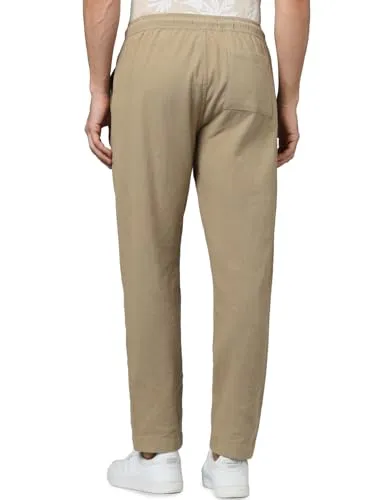 Celio Men Beige Solid Loose Fit Cotton Fashion Casual Trousers (3596656093475, Beige, 28)