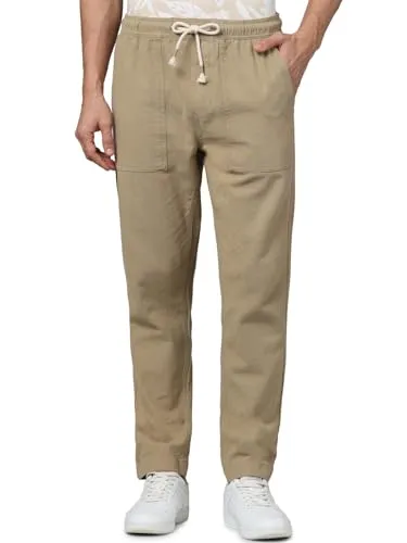 Celio Men Beige Solid Loose Fit Cotton Fashion Casual Trousers (3596656093475, Beige, 28)