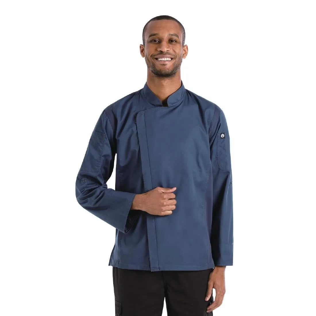 Chef Works Hartford Lightweight Zipper Unisex Chef Jacket Blue XL - BB084-XL