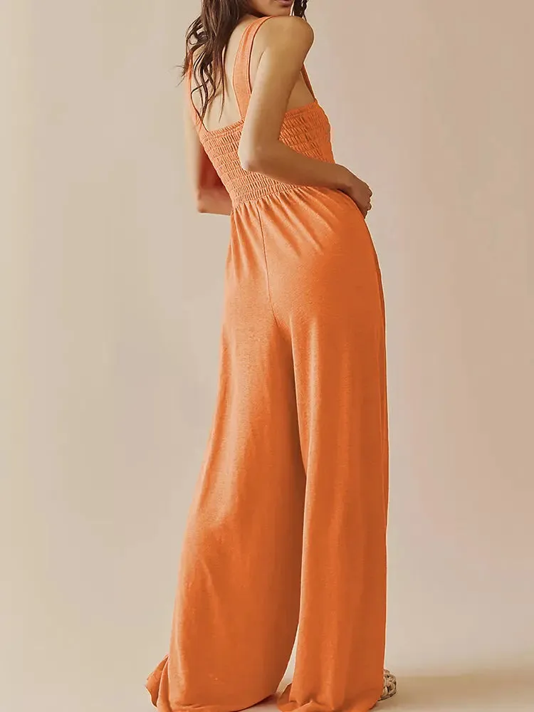 Chic Solid Color Sleeveless Wide-Leg Jumpsuit for Women