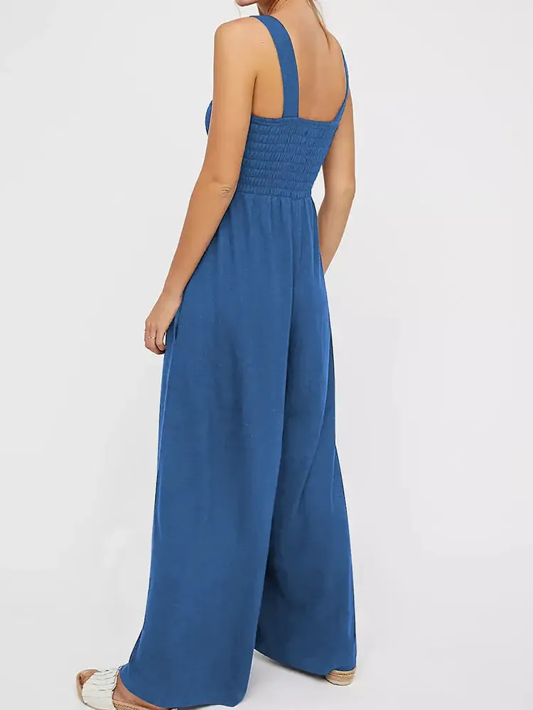 Chic Solid Color Sleeveless Wide-Leg Jumpsuit for Women