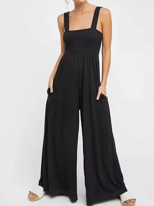 Chic Solid Color Sleeveless Wide-Leg Jumpsuit for Women