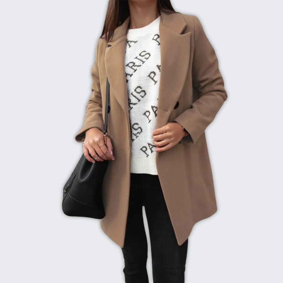 Chic Women's Double-Breasted Wool Coat for Fall & Winter