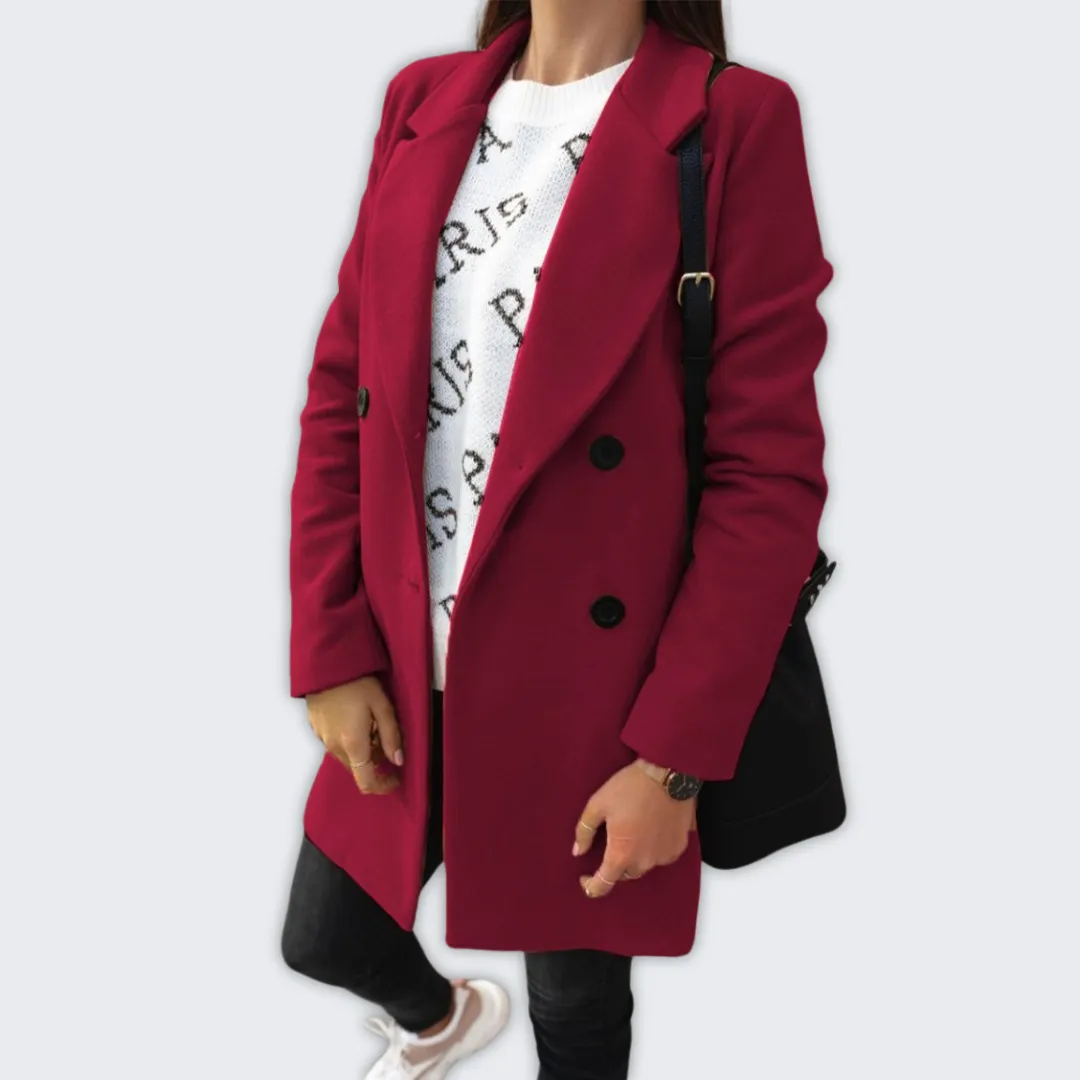 Chic Women's Double-Breasted Wool Coat for Fall & Winter