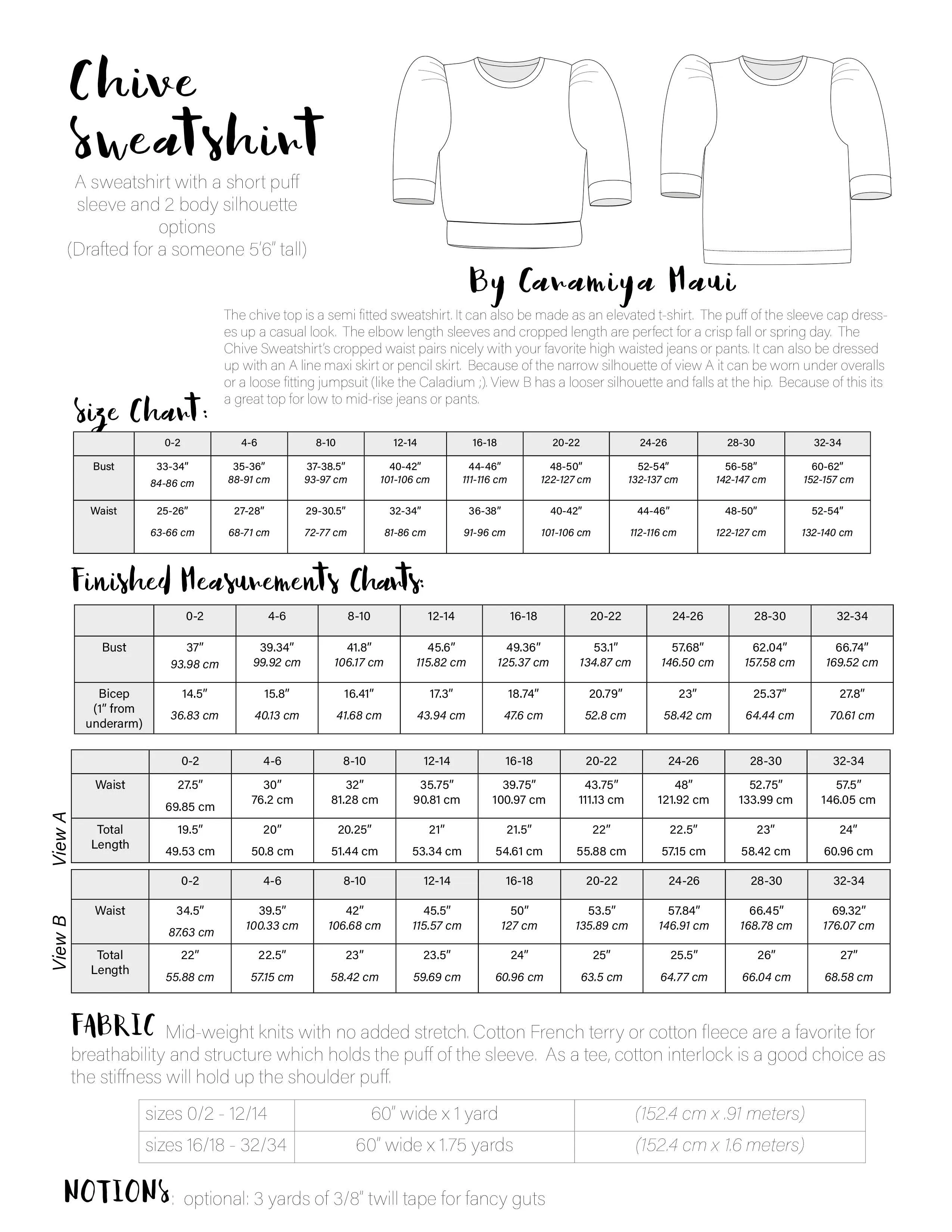 Chive bundle sweatshirt and dress patterns