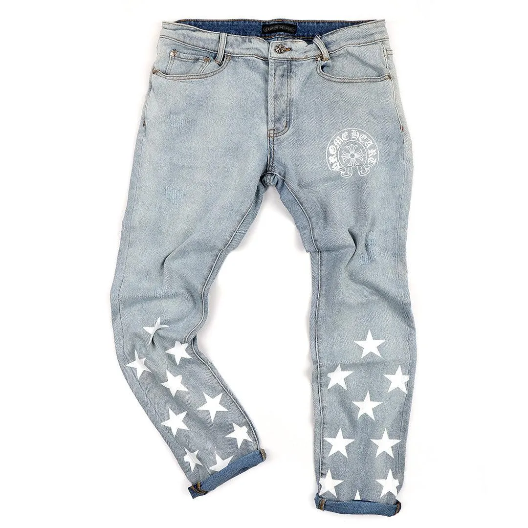 Chrome Style-Fusion Star Printed Design Men's Denim Jeans- Blue