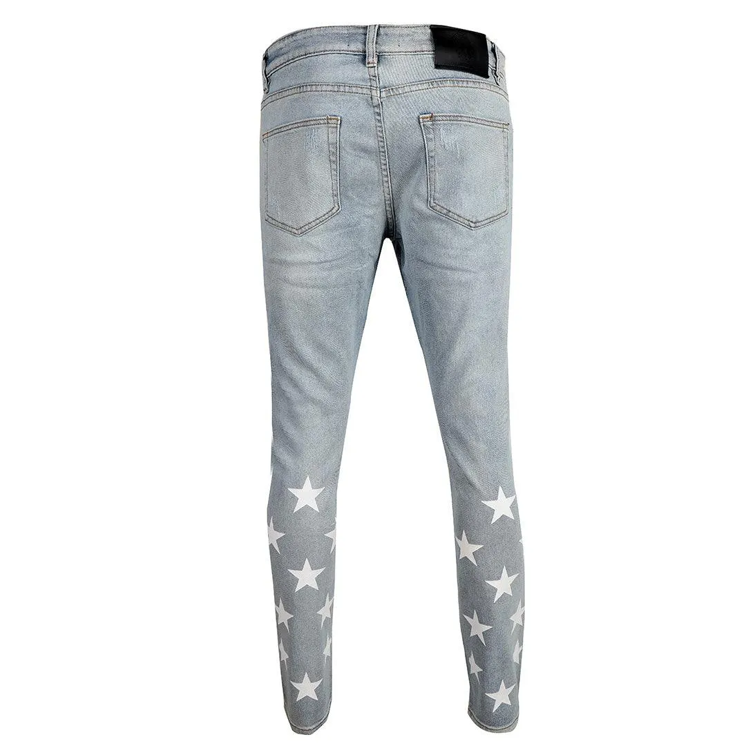 Chrome Style-Fusion Star Printed Design Men's Denim Jeans- Blue