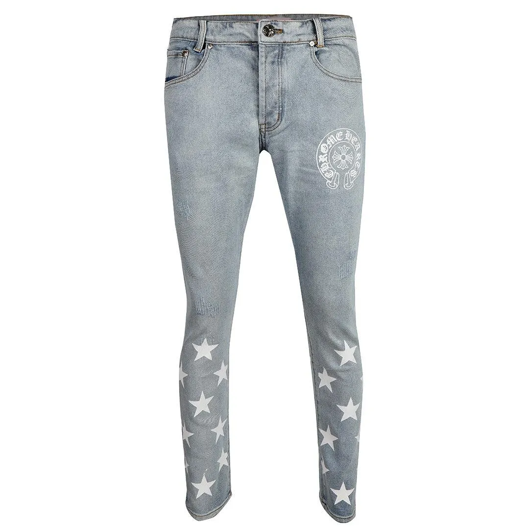 Chrome Style-Fusion Star Printed Design Men's Denim Jeans- Blue