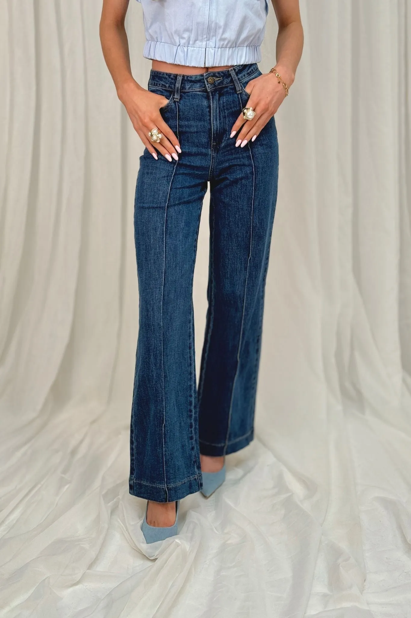 Cindy Seam Front Wide Leg Jean In Dark Wash