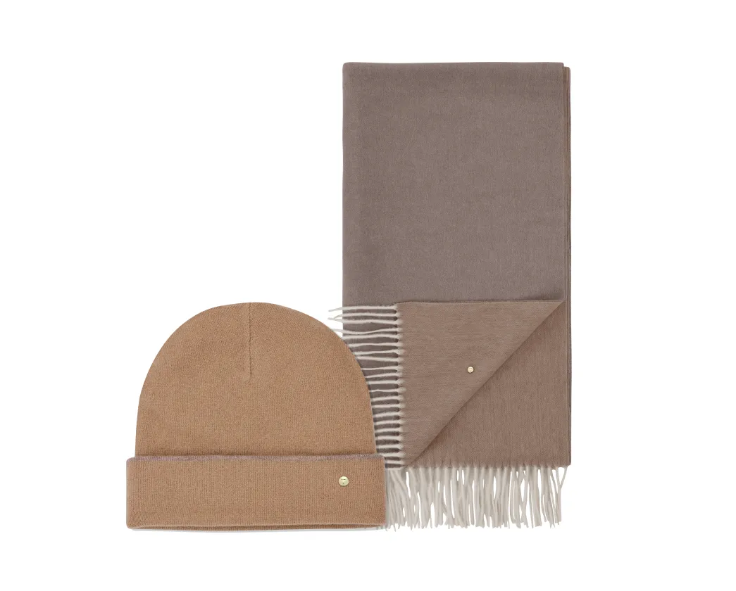 Classic Beanie & Classic Scarf - Mocha/Sand