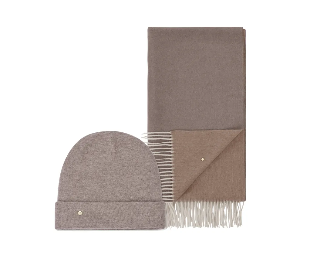 Classic Beanie & Classic Scarf - Mocha/Sand