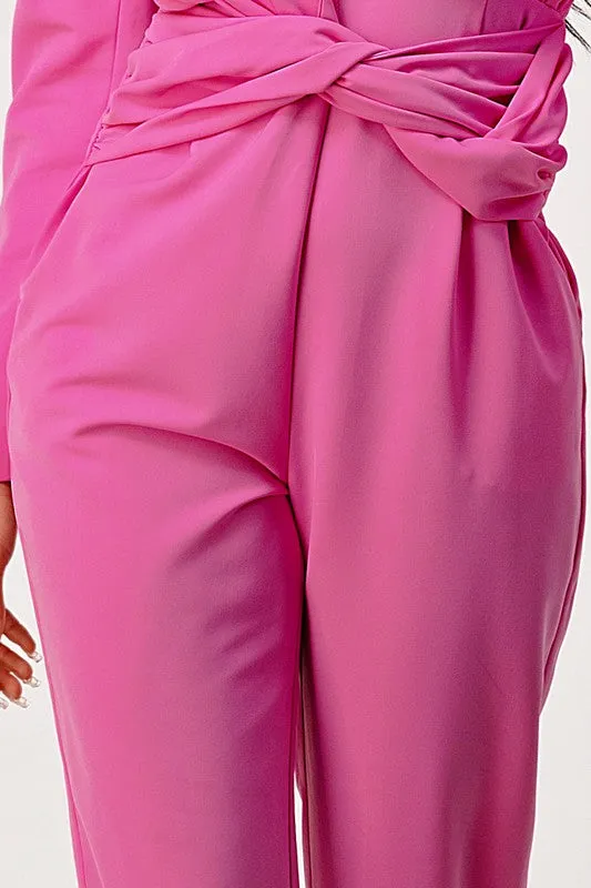 Classic hot pink waist wrap jumpsuit