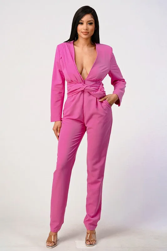 Classic hot pink waist wrap jumpsuit