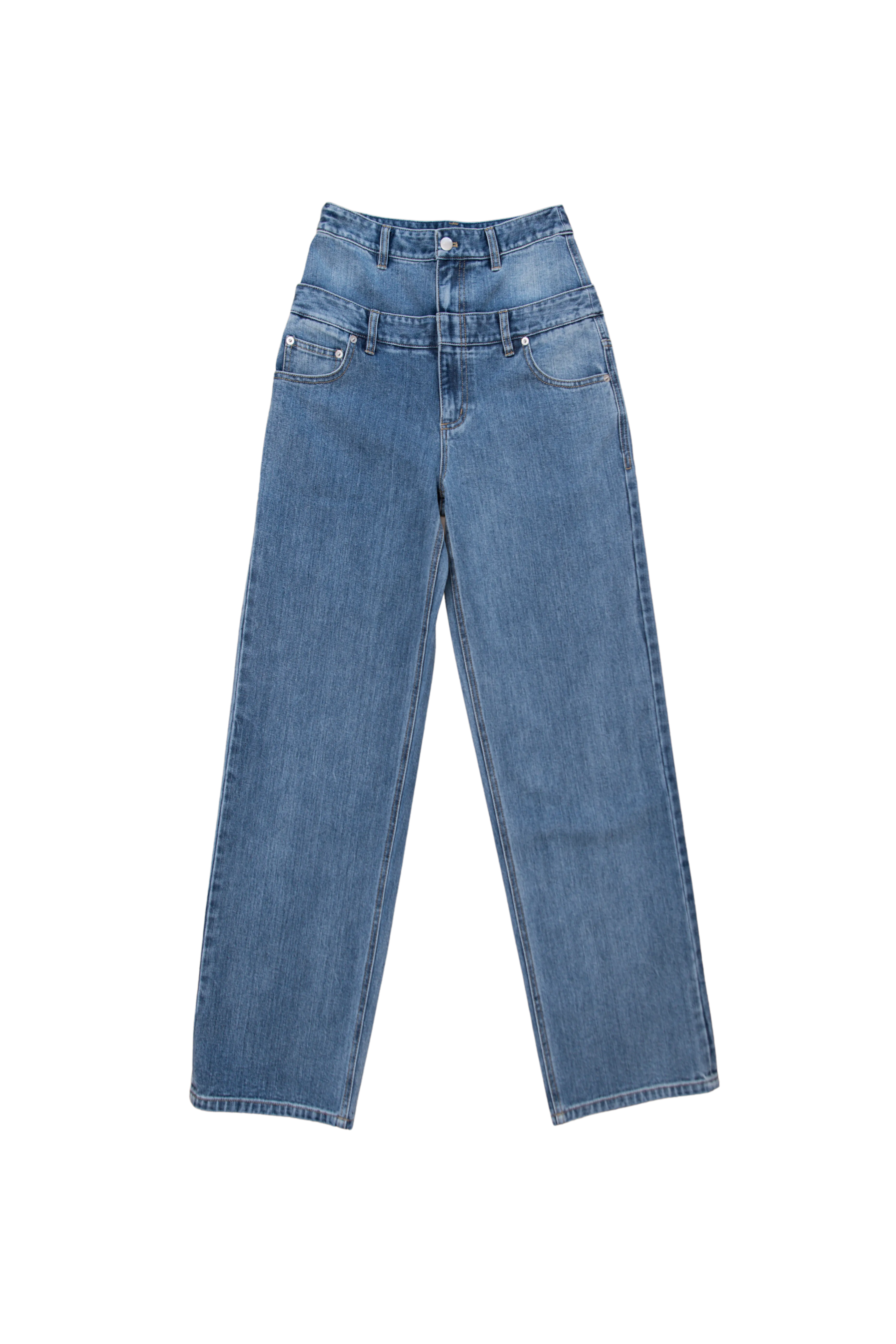 Classic Wash Denim Double Waisted Slouchy Carpenter Jean