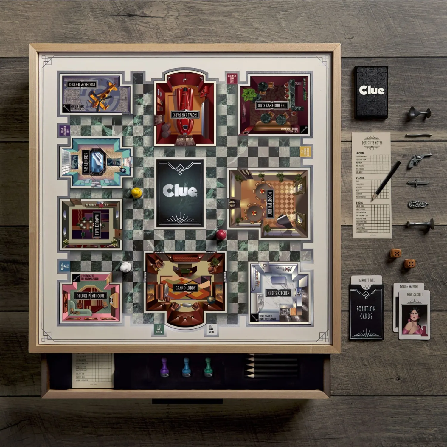 Clue Luxe Maple Wood Cabinet Game Board