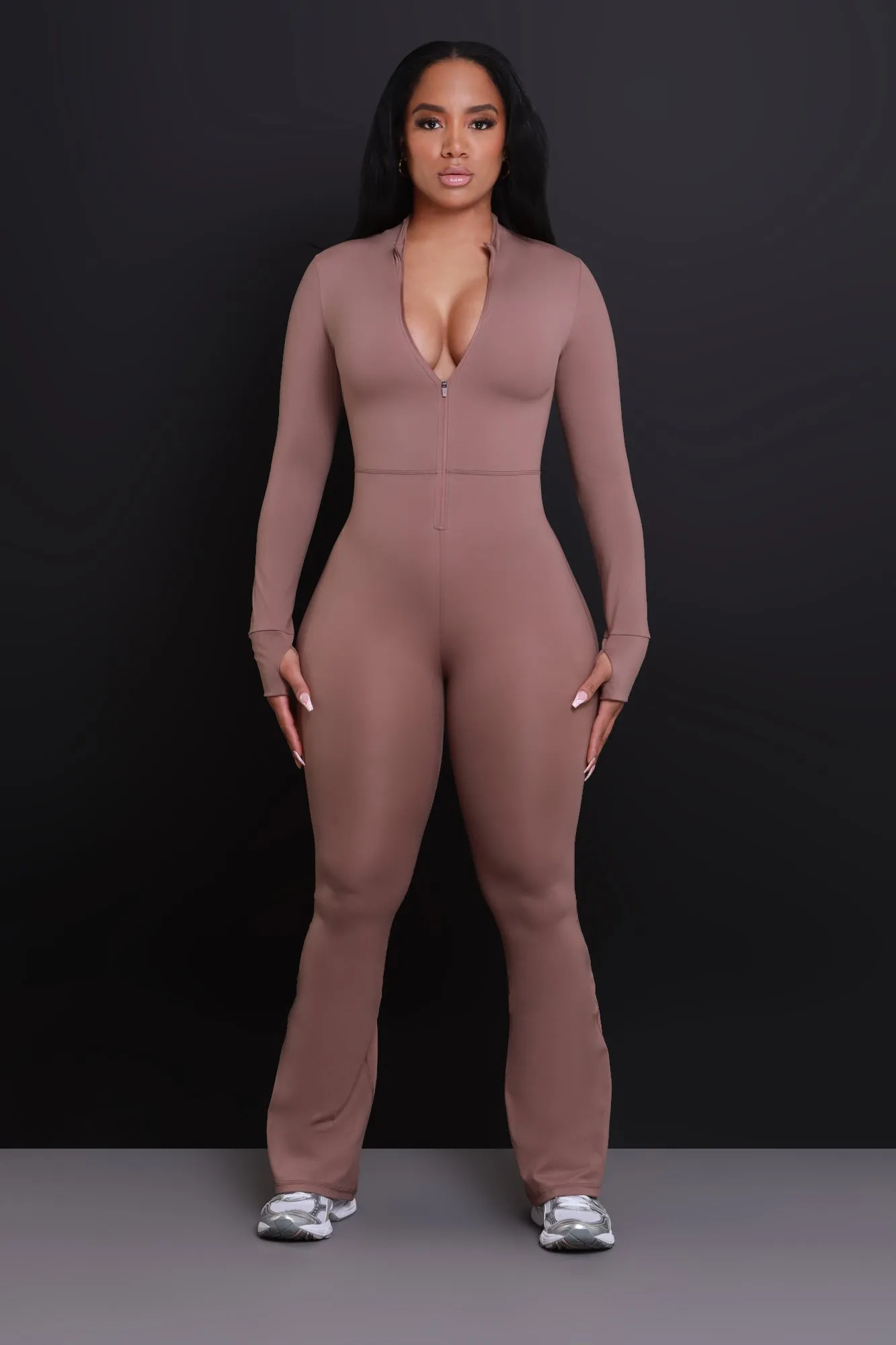 Code Black NUW Zip Up Flare Jumpsuit - Cocoa