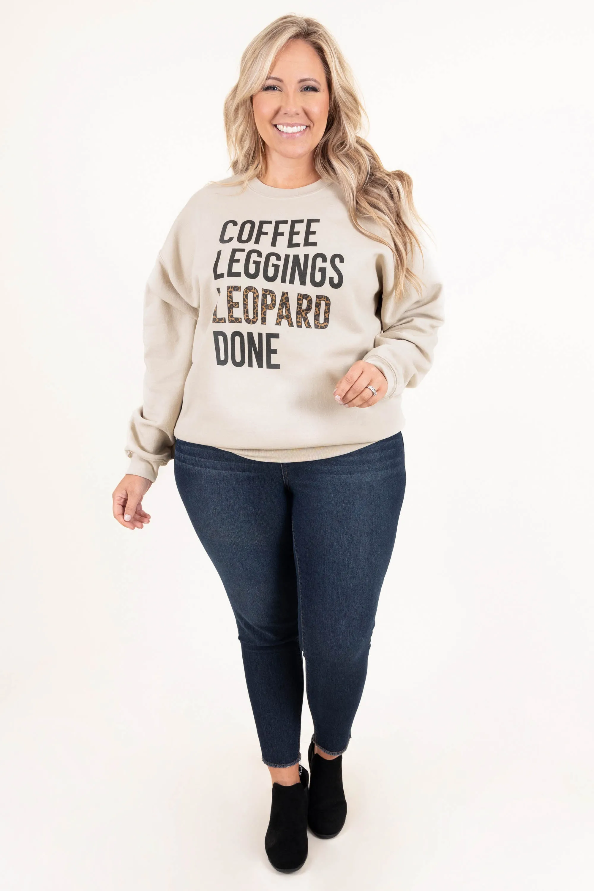 Coffee, Leggings, and Leopard Sweatshirt, Sand