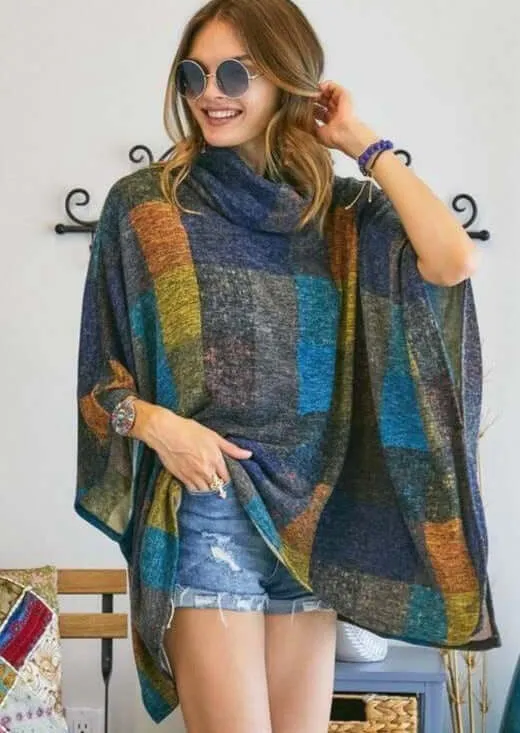 Colorful Turtle Neck Poncho - Clearance Final Sale