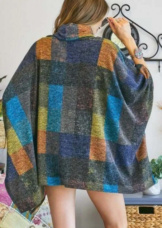 Colorful Turtle Neck Poncho - Clearance Final Sale