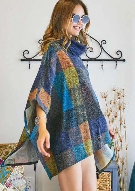 Colorful Turtle Neck Poncho - Clearance Final Sale