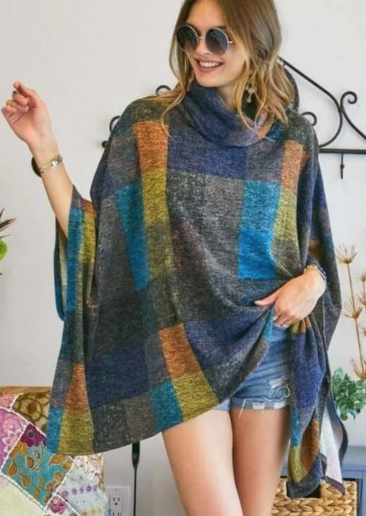 Colorful Turtle Neck Poncho - Clearance Final Sale