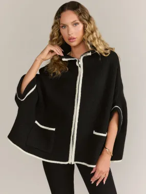 Contrast Bordered Zipper Poncho