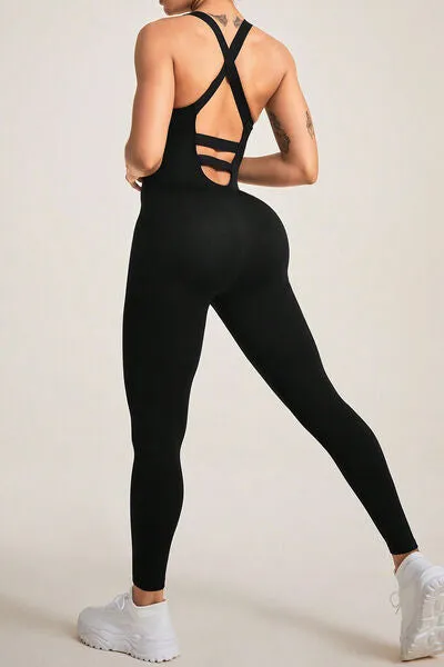 Crisscross Wide Strap Activewear Jumpsuit