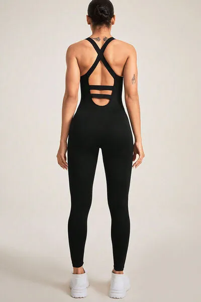 Crisscross Wide Strap Activewear Jumpsuit