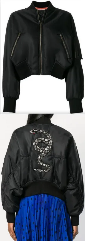 Cropped Embellished Bomber Jacket