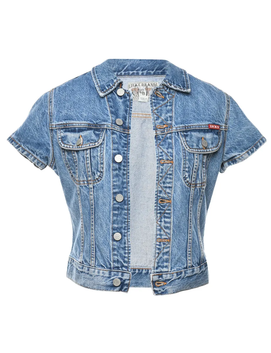 Cropped Light Wash Sleeveless Denim Jacket - M