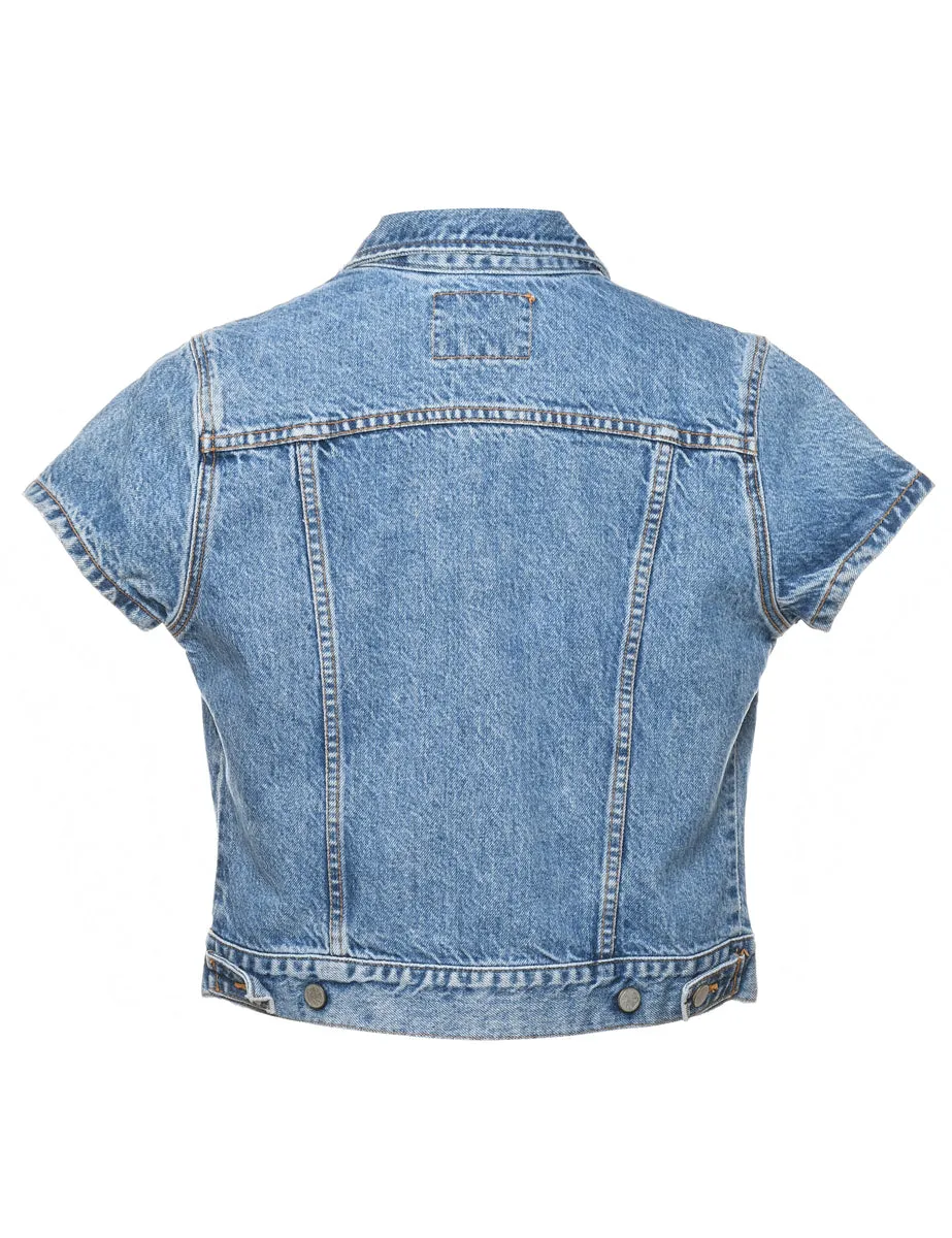 Cropped Light Wash Sleeveless Denim Jacket - M