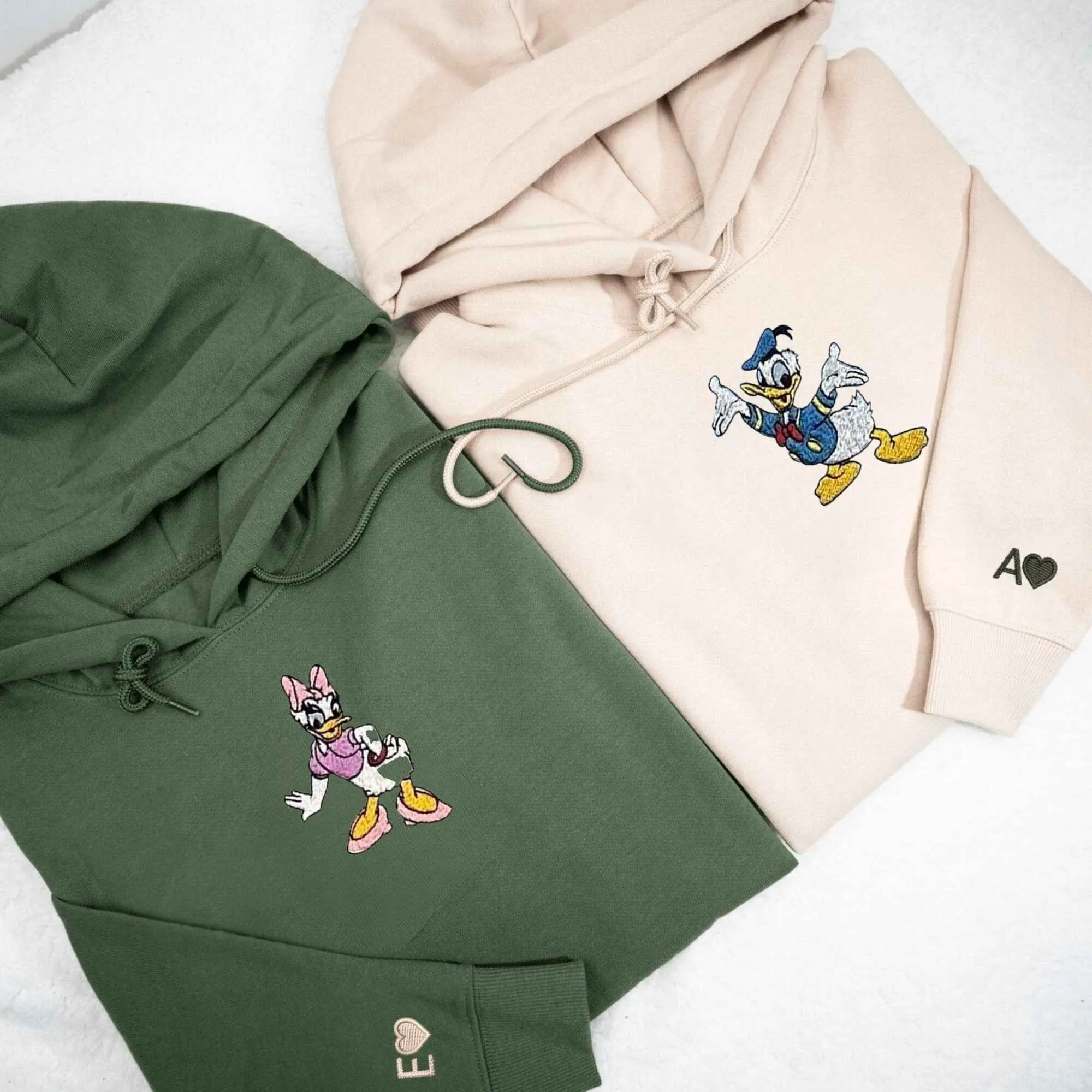 Custom Embroidered Cartoon Duck Couple Hoodies | Custom Matching Sweatshirts For Couples